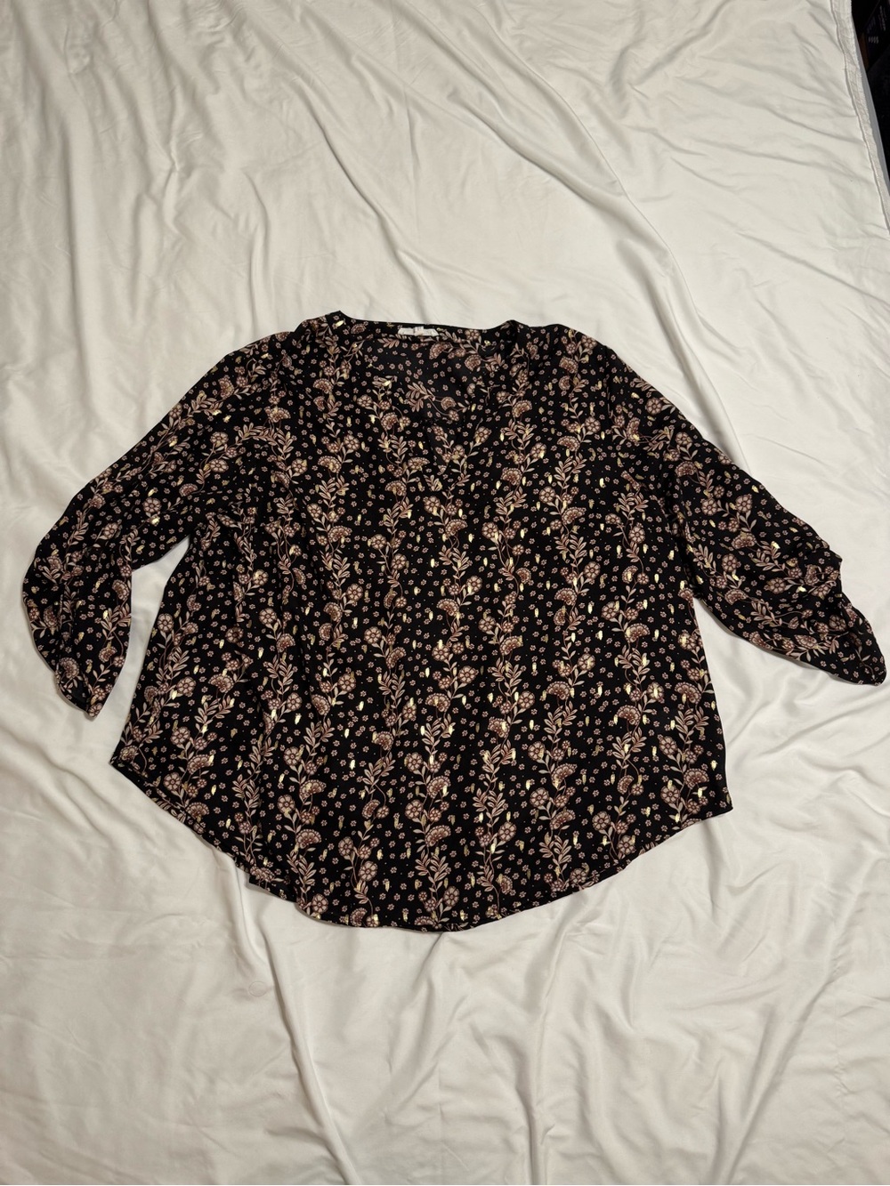 Maurices Black Blouse with Blush Floral Print